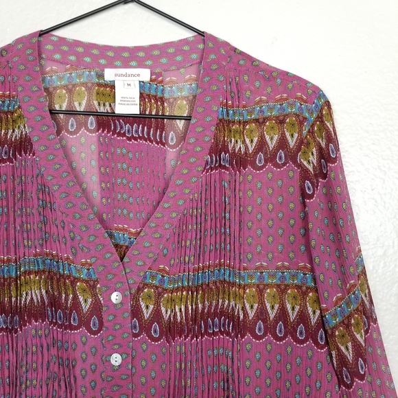 Sundance Silk & Lace Patterned Top Button-Up M - Picture 2 of 7